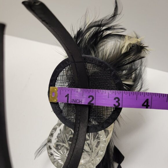 Black and Cream Feathers Fascinator on a Headband - Picture 10 of 14